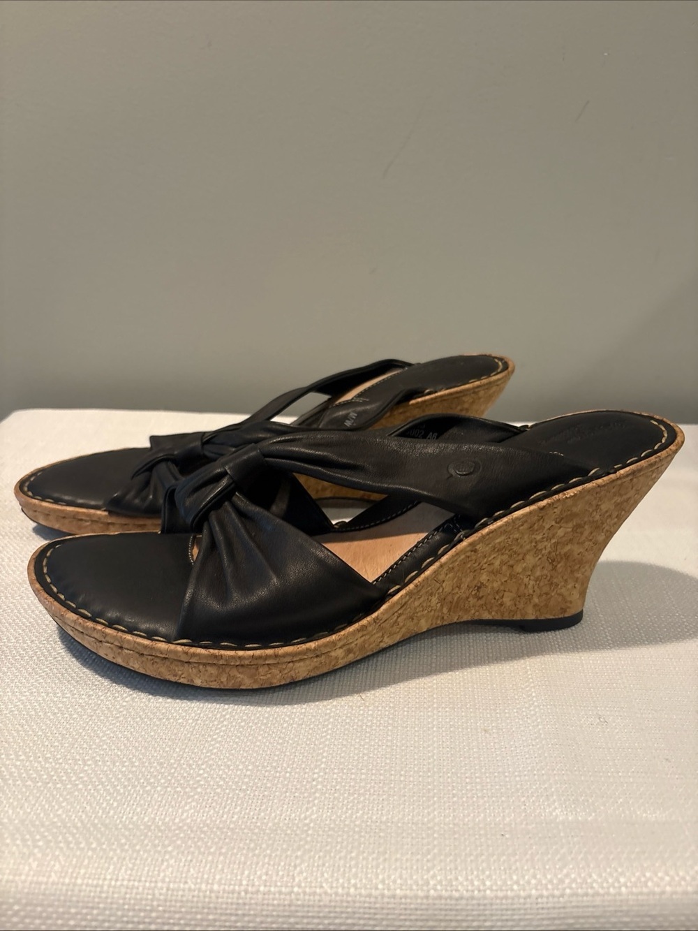 Born Black Knot-Detail Cork Wedge Sandals